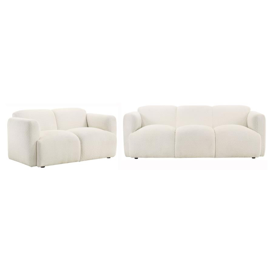 Coaster 509811-S2 2 pc Dorset soft white textured fabric sofa and love seat set rounded arms