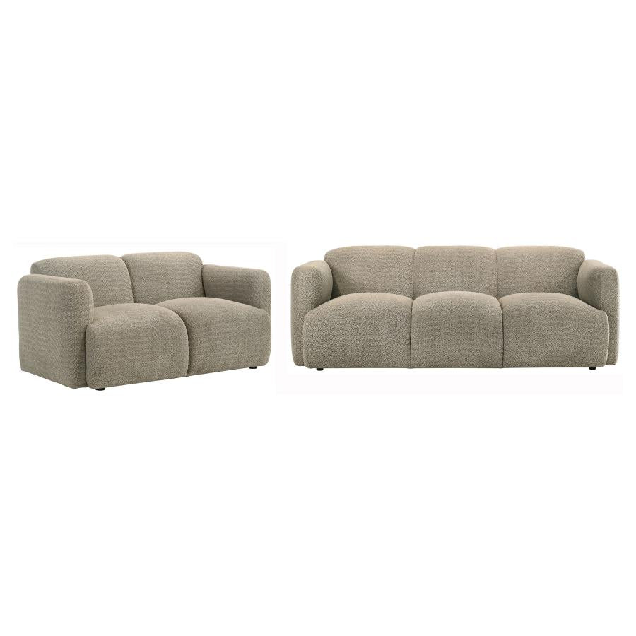 Coaster 509814-S2 2 pc Dorset soft brown textured fabric sofa and love seat set rounded arms