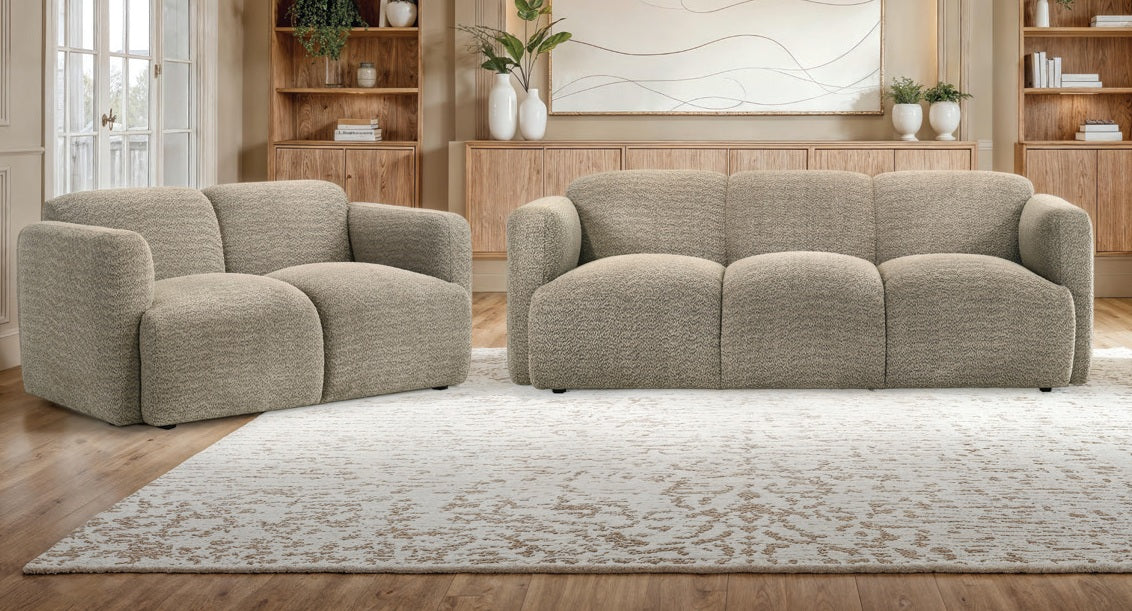 Coaster 509814-S2 2 pc Dorset soft brown textured fabric sofa and love seat set rounded arms