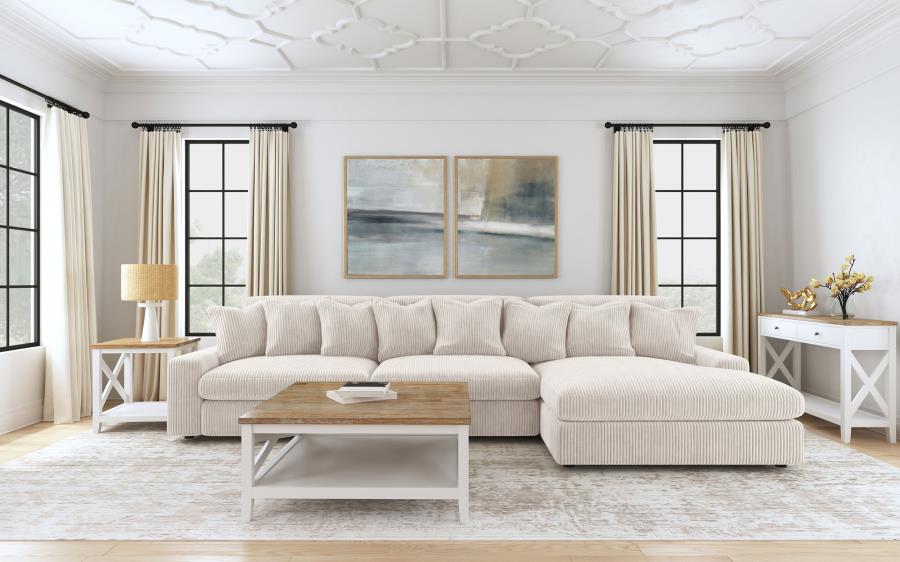 Blaine Sand Wide Corduroy 3-Pc Sectional Sofa with Reversible Chaise – 509899-SET