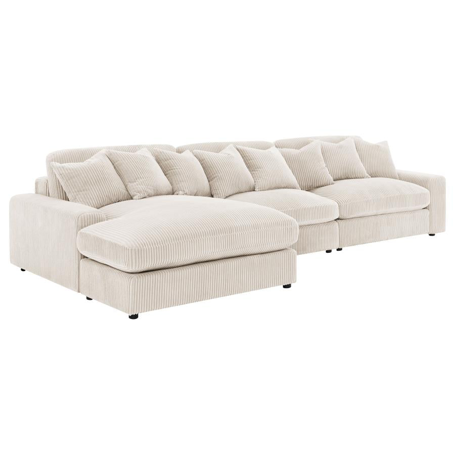 Blaine Sand Wide Corduroy 3-Pc Sectional Sofa with Reversible Chaise – 509899-SET