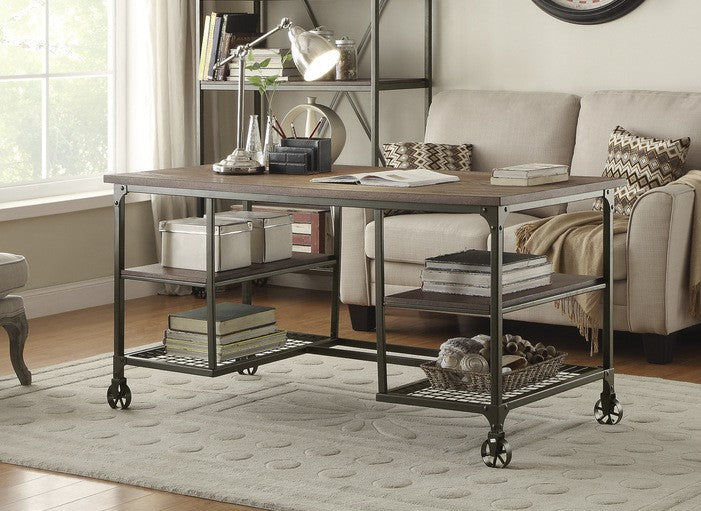 Homelegance 5099-15 Millwood weathered natural finish wood and rustic black metal frame office writing desk with shelves