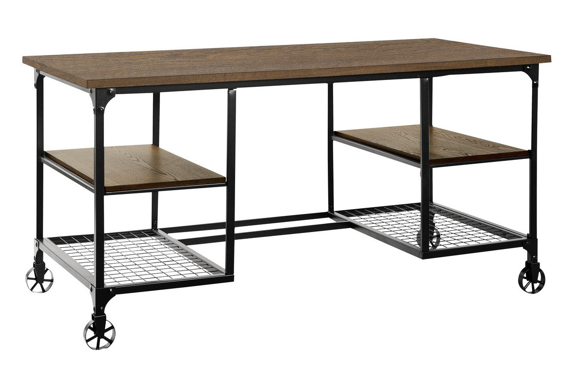 Homelegance 5099-15 Millwood weathered natural finish wood and rustic black metal frame office writing desk with shelves