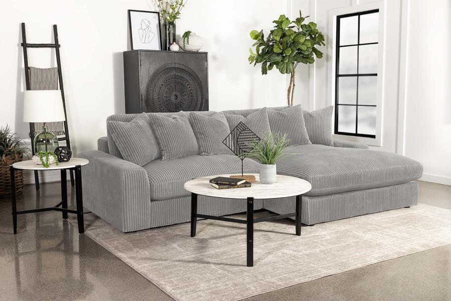 Coaster 509900 2 pc Blaine fog grey cordy fabric sectional sofa with oversized reversible chaise lounge luxe home by sean and catherine lowe