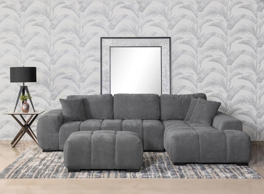 Octavia Grey Fabric Grid-Tufted Mid-Century Modern Sectional Sofa with Chaise – 509965
