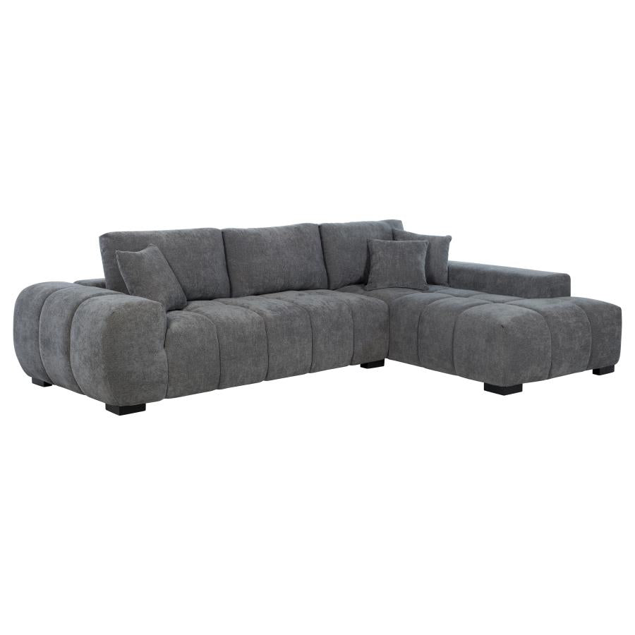Octavia Charcoal Grey Fabric Grid-Tufted Mid-Century Modern Sectional Sofa with Chaise – 509965