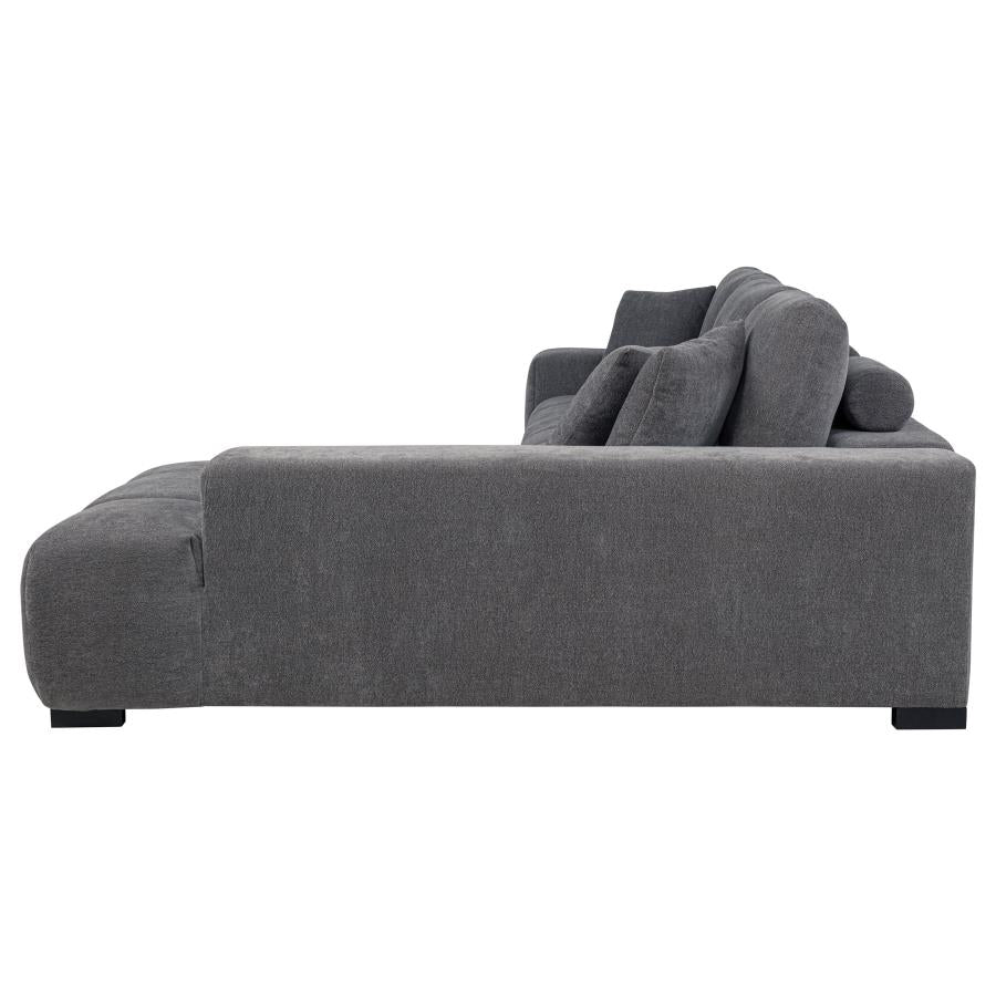 Octavia Charcoal Grey Fabric Grid-Tufted Mid-Century Modern Sectional Sofa with Chaise – 509965