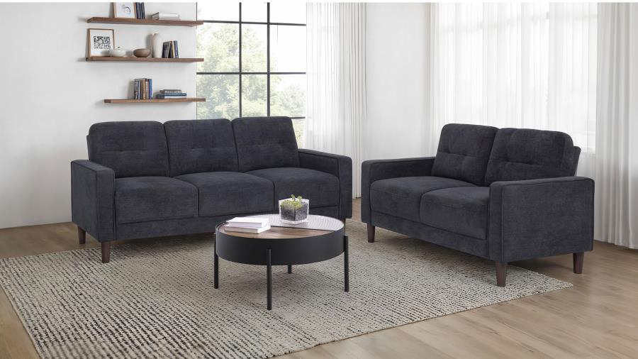 Coaster 509981-S2 2 pc Bowen II steel grey fabric sofa and love seat set with squared track arms