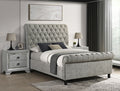 Crown mark 5103LG Kate light grey tweed fabric upholstered button tufted queen bed set