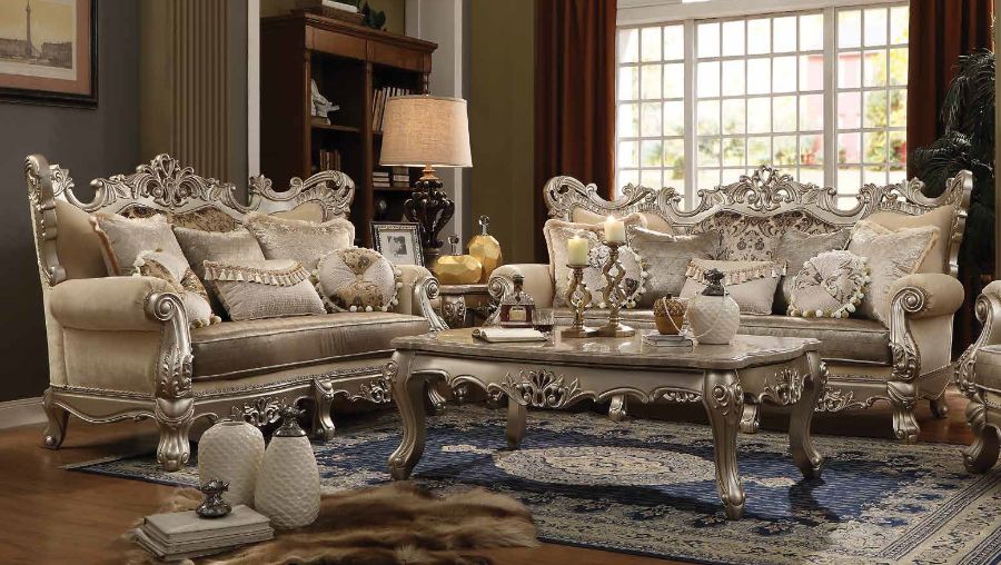 Acme 51040-41 2 pc Astoria grand ewan ranita champagne finish wood fabric sofa and love seat set