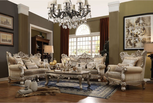 Acme 51040-41 2 pc Astoria grand ewan ranita champagne finish wood fabric sofa and love seat set