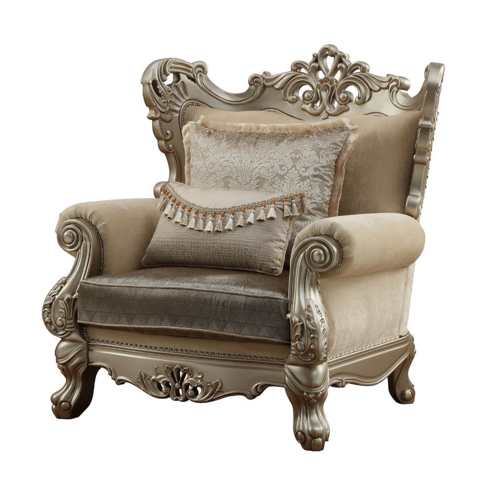 Acme 51042 Astoria grand ewan ranita ornate carved champagne finish wood fabric accent chair
