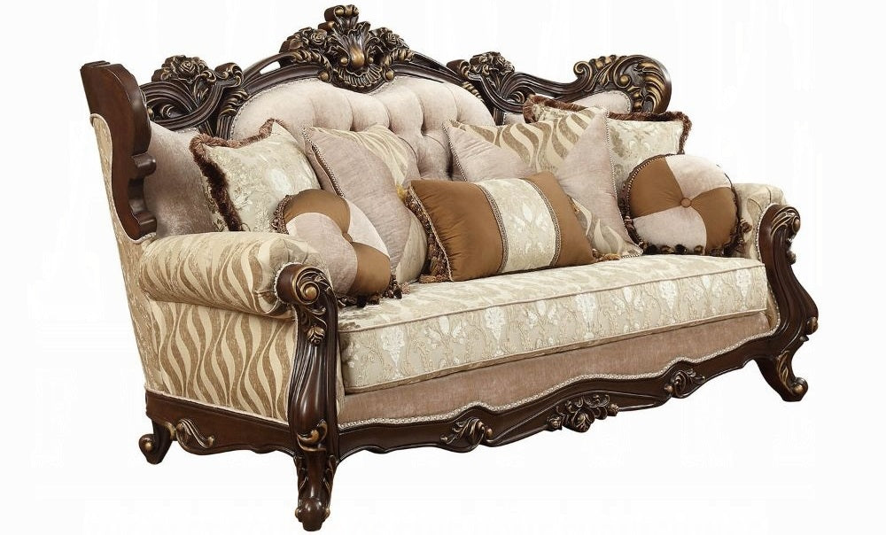 Acme 51050-51 2 pc Astoria grand camren shalisa walnut finish wood fabric sofa and love seat set