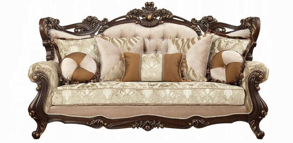 Acme 51050-51 2 pc Astoria grand camren shalisa walnut finish wood fabric sofa and love seat set