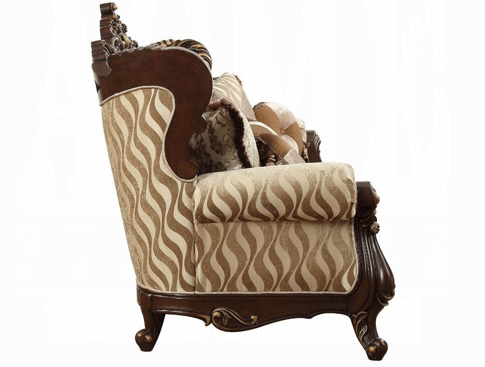 Acme 51050-51 2 pc Astoria grand camren shalisa walnut finish wood fabric sofa and love seat set