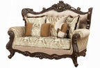 Acme 51050-51 2 pc Astoria grand camren shalisa walnut finish wood fabric sofa and love seat set