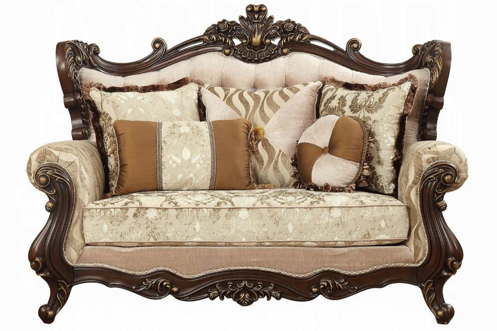 Acme 51050-51 2 pc Astoria grand camren shalisa walnut finish wood fabric sofa and love seat set