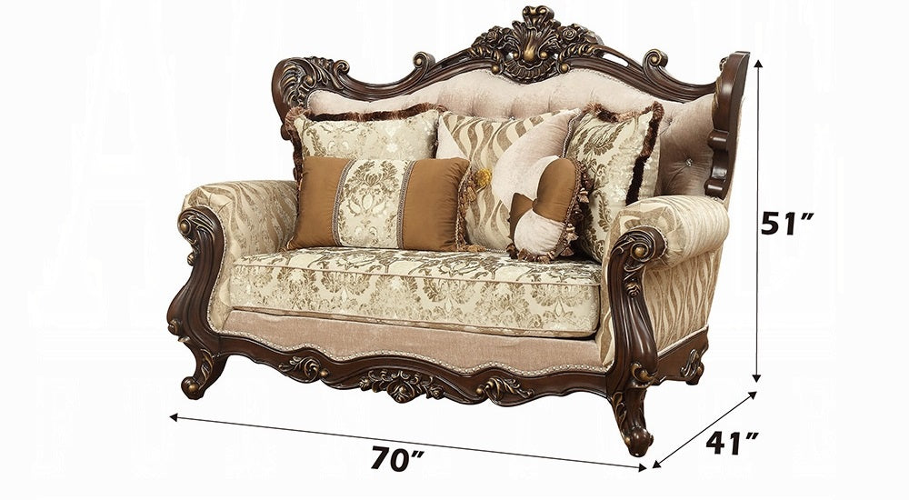 Acme 51050-51 2 pc Astoria grand camren shalisa walnut finish wood fabric sofa and love seat set