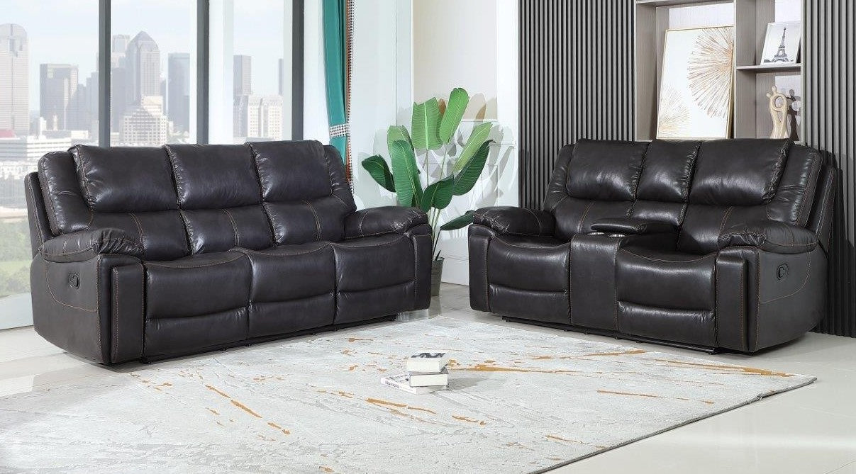 Global United 5108BR-2PC 2 pc Ospray brown leather aire sofa and love seat with recliner ends