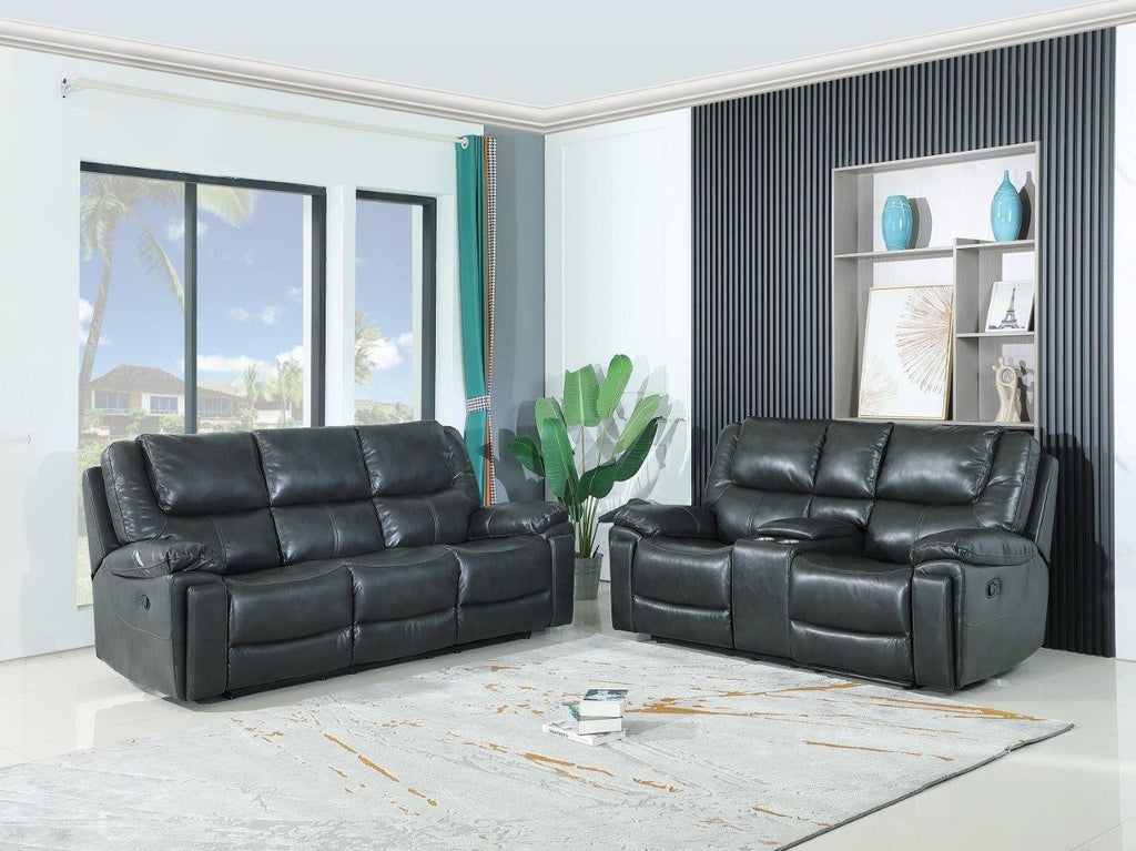 Global United 5108GY-2PC 2 pc Ospray grey leather aire sofa and love seat with recliner ends