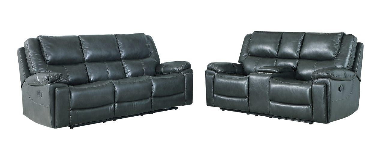 Global United 5108GY-2PC 2 pc Ospray grey leather aire sofa and love seat with recliner ends