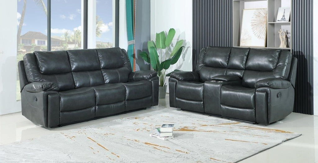 Global United 5108GY-2PC 2 pc Ospray grey leather aire sofa and love seat with recliner ends
