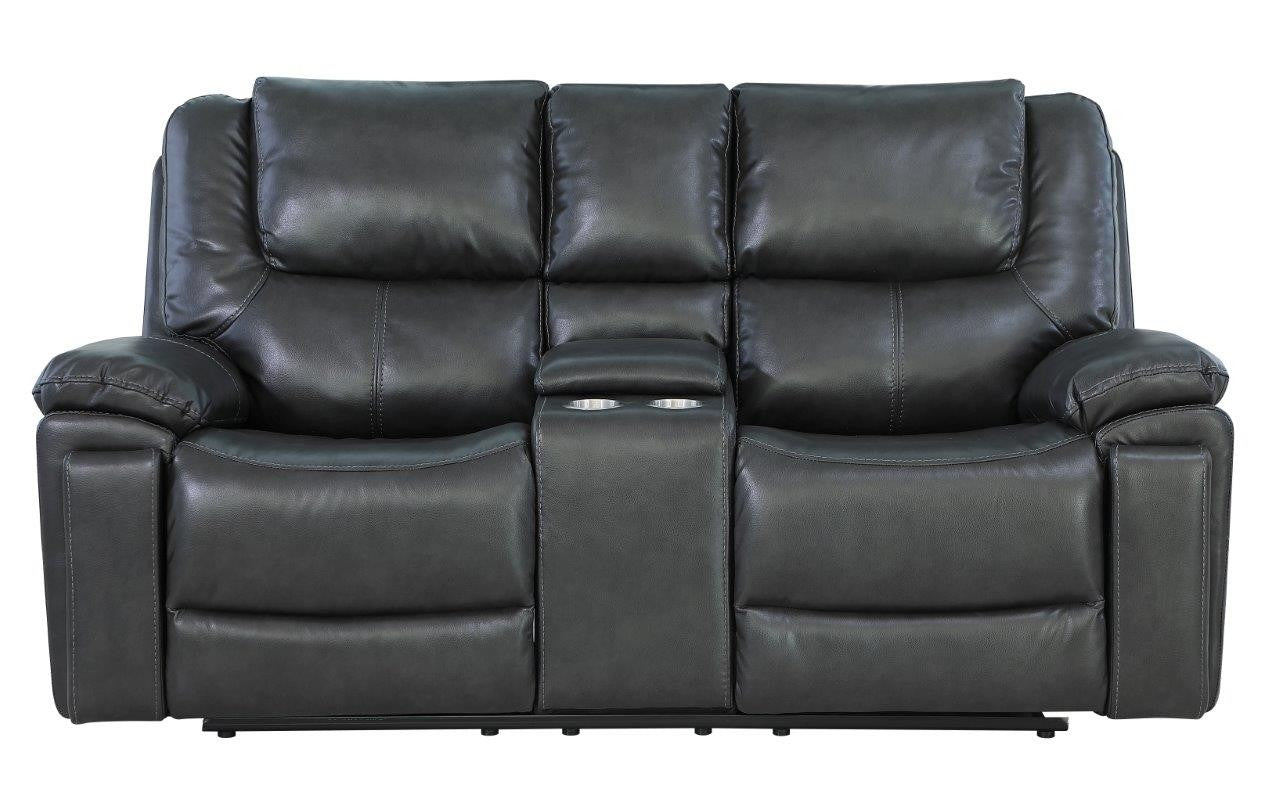 Global United 5108GY-2PC 2 pc Ospray grey leather aire sofa and love seat with recliner ends