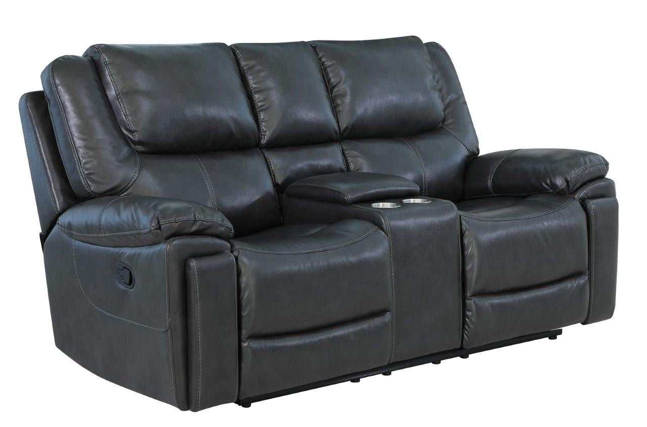 Global United 5108GY-2PC 2 pc Ospray grey leather aire sofa and love seat with recliner ends