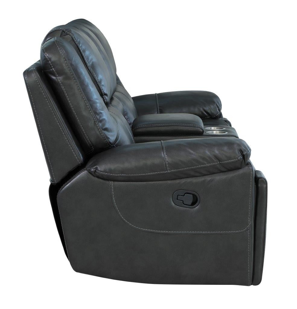 Global United 5108GY-2PC 2 pc Ospray grey leather aire sofa and love seat with recliner ends
