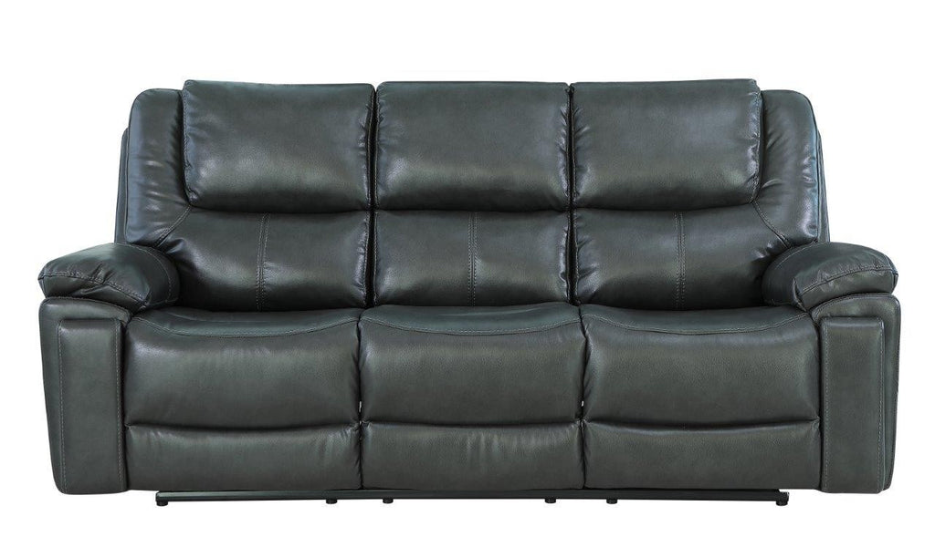 Global United 5108GY-2PC 2 pc Ospray grey leather aire sofa and love seat with recliner ends