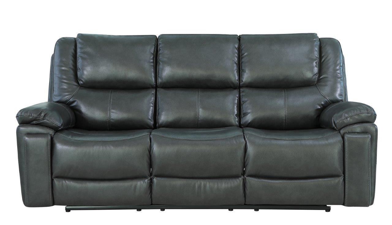 Global United 5108GY-2PC 2 pc Ospray grey leather aire sofa and love seat with recliner ends