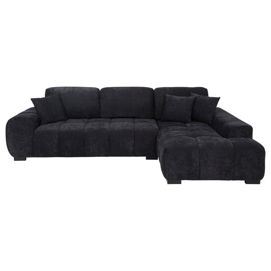 Coaster 511061 2 pc Octavia black chenille fabric 120" mid-century modern sectional sofa with chaise