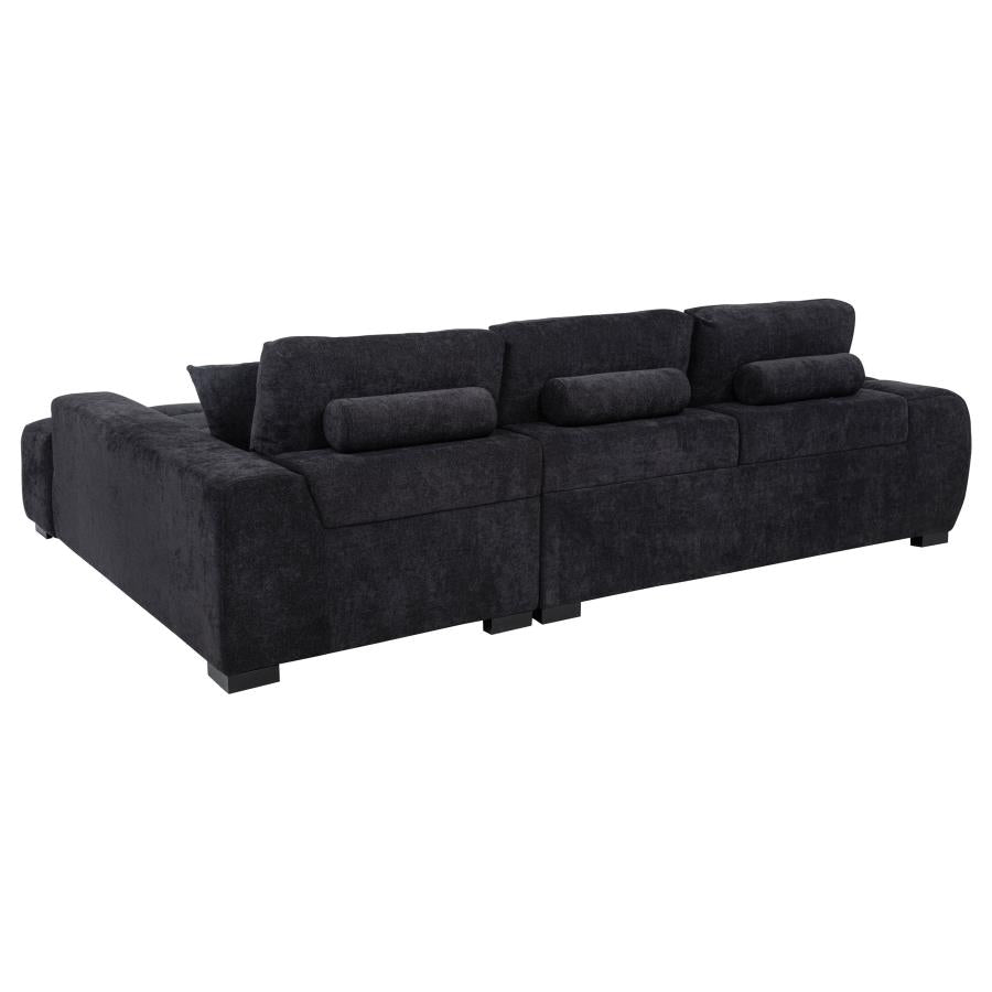 Coaster 511061 2 pc Octavia black chenille fabric 120" mid-century modern sectional sofa with chaise