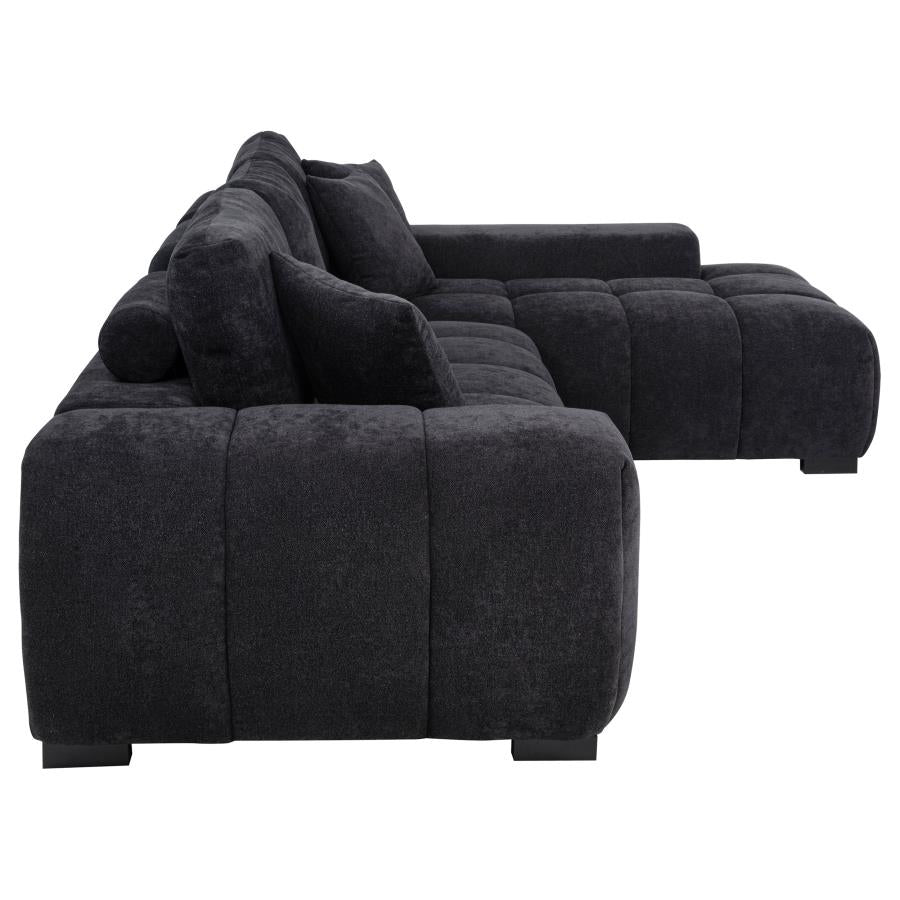 Coaster 511061 2 pc Octavia black chenille fabric 120" mid-century modern sectional sofa with chaise