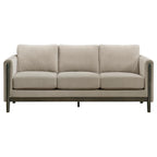Coaster 511101-S2 2 pc Islington taupe textured fabric sofa and love seat set with panel arms and wood trim