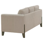 Coaster 511101-S2 2 pc Islington taupe textured fabric sofa and love seat set with panel arms and wood trim