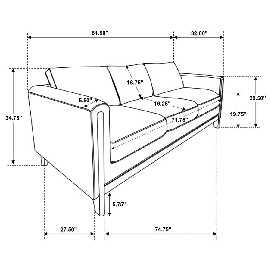 Coaster 511101-S2 2 pc Islington taupe textured fabric sofa and love seat set with panel arms and wood trim