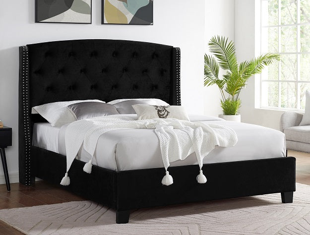 Crown Mark 5111BK-K Eva black colored fabric upholstered button tufted headboard eastern king bed