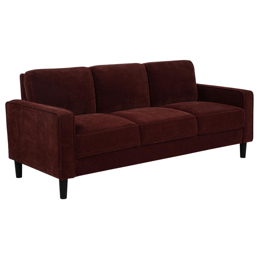 Coaster 511211-S2 2 pc Ruth rust red fabric sofa and love seat set with squared track arms