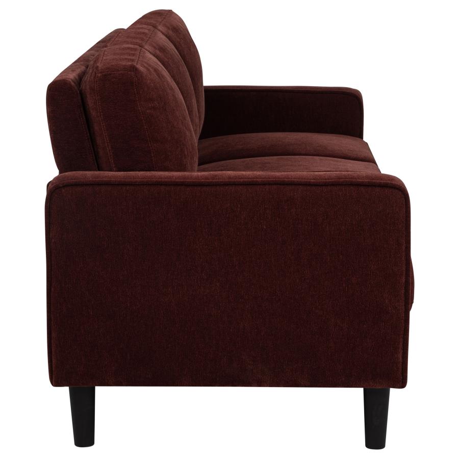 Coaster 511211-S2 2 pc Ruth rust red fabric sofa and love seat set with squared track arms