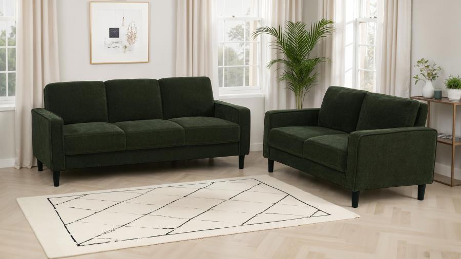 Coaster 511214-S2 2 pc Ruth matcha green fabric sofa and love seat set with squared track arms