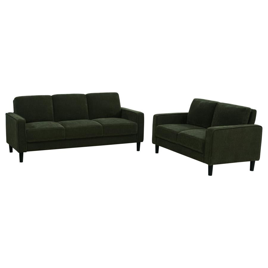 Coaster 511214-S2 2 pc Ruth matcha green fabric sofa and love seat set with squared track arms