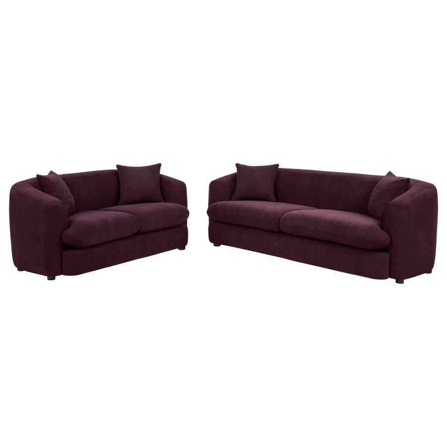 Delroy Aubergine Woven Fabric Sofa and Loveseat Set with Rounded Back and Arms – 511261-S2