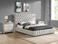 Crown mark 5112DV-K Flory dove grey fabric upholstered button tufted headboard platform eastern king bed set