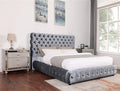 Crown mark 5112GY-K Flory grey fabric upholstered button tufted headboard platform eastern king bed set