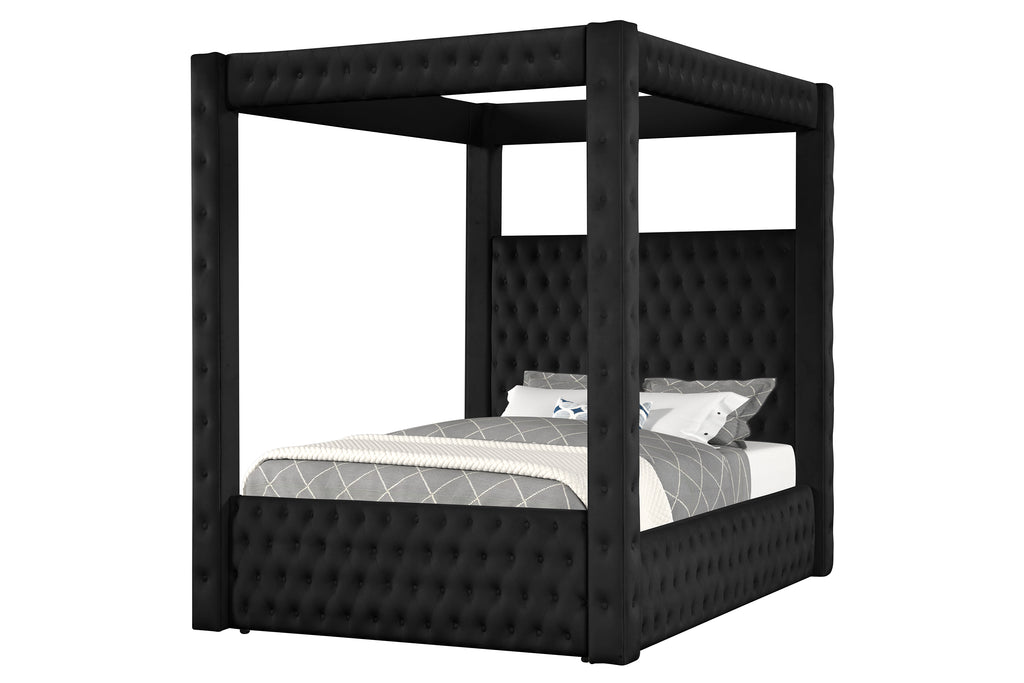 Annabelle Black Fabric Button Tufted Canopy Bed – 5114BK