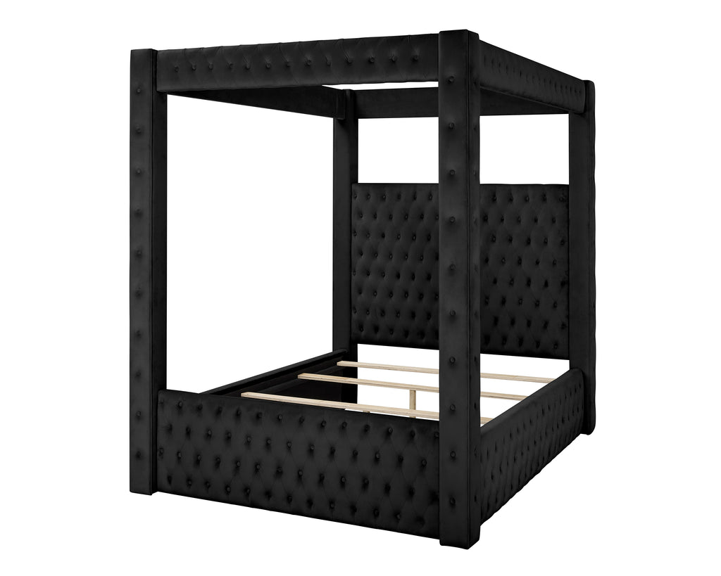 Annabelle Black Fabric Button Tufted Canopy Bed – 5114BK