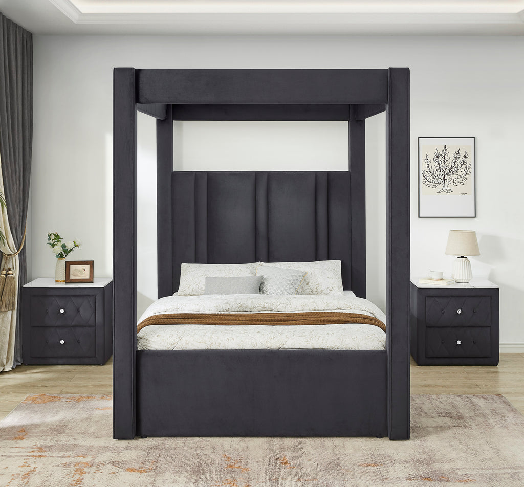 Jayla Black Fabric Button Tufted Queen Canopy Bed – 5117BK