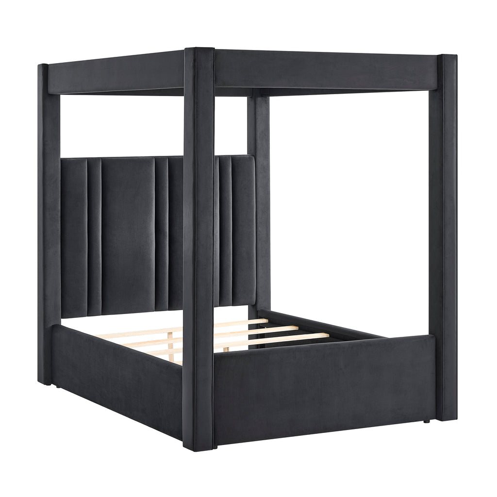 Jayla Black Fabric Button Tufted Queen Canopy Bed – 5117BK