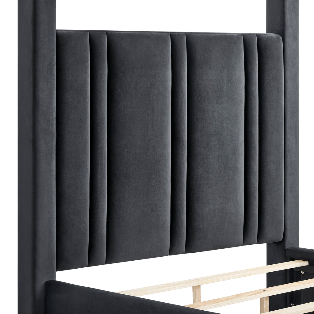 Jayla Black Fabric Button Tufted Queen Canopy Bed – 5117BK